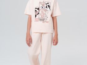 Комплект трикотажный для девочек: фуфайка (футболка), брюки