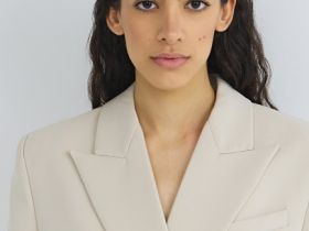 Приталенный двубортный жакет, Бежевый