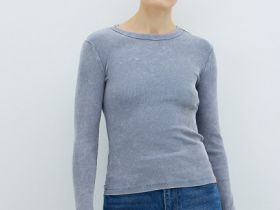 Лонгслив в рубчик, Синий