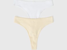 Трусы-танга из трикотажа пуантель с принтом, 2 шт., Желтый