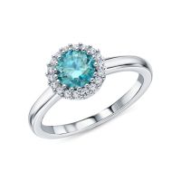 Серебряное кольцо с муассанитом параиба и фианитами