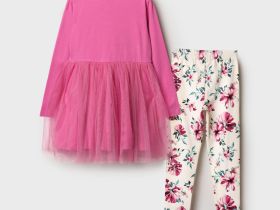 Комплект трикотажный для девочек: платье, брюки (легинсы)