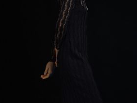 Ажурное платье миди, Черный