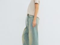 Джинсы Barrel с тонким поясом, Голубой