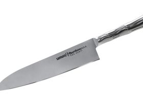 Поварской кухонный шеф-нож Samura Bamboo 24 см, сталь Aus 8, рукоять нержавеющая сталь