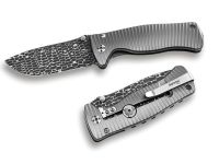 Нож складной LionSteel SR2DL G Mini, сталь клинка дамасская сталь Chad Nichols Damascus "Lizard" Pattern, рукоять титан по технологии Solid®, серый