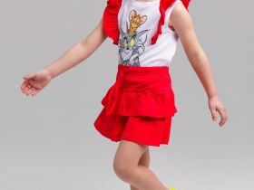 Комплект трикотажный для девочек: фуфайка (футболка), юбка-шорты