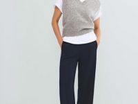 Укороченный вязаный жилет, Серый