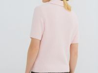 Джемпер из пушистой пряжи с коротким рукавом, Розовый