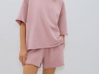 Шорты из футера с эффектом стирки, Розовый