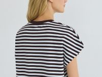 Футболка в полоску со спущенным плечом, Коричневый