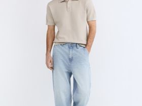 Поло из текстурной ткани, Бежевый