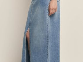 Джинсовая юбка макси с разрезом