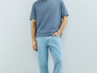 Поло из текстурной хлопковой ткани, Синий