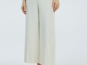 Широкие брюки со льном, Бежевый