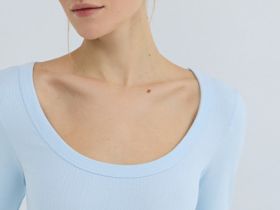 Приталенный лонгслив в рубчик, Голубой