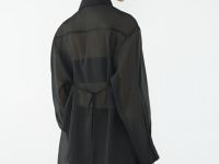 Полупрозрачная блузка из органзы с тонким поясом, Черный