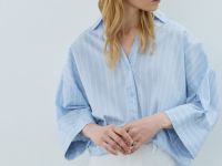 Рубашка в полоску с рукавом 3/4, Голубой