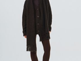 Кардиган оверсайз с шарфом, Коричневый