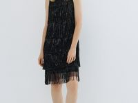 Платье А-силуэта с бахромой из пайеток, Черный
