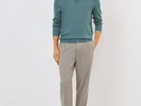 Вязаный джемпер-поло с длинным рукавом, Голубой