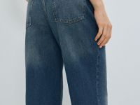 Прямые джинсы средней посадки с отворотами, Синий