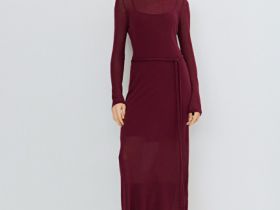 Вязаное платье с поясом, Фиолетовый