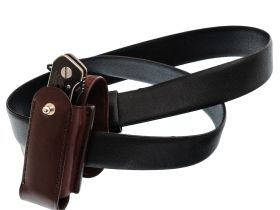 Чехол для складного ножа на пояс, 130 мм, пукля, коричневый