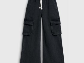 Широкие джинсы с карго-карманами для девочек, Серый