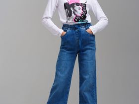 Брюки текстильные джинсовые утепленные для девочек