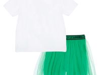 Комплект трикотажный для девочек: фуфайка (футболка), юбка-шорты