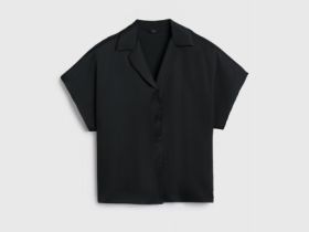 Сатиновая блузка с коротким рукавом, Черный