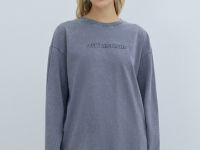 Лонгслив с принтом и эффектом стирки, Синий