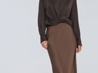Атласная юбка миди А-силуэта, Коричневый