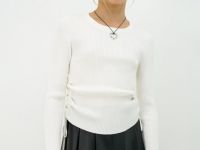 Джемпер в рубчик с завязками для девочек, Белый