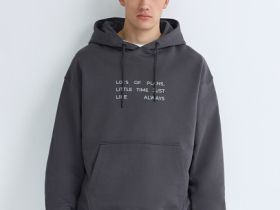 Худи с текстовым принтом, Серый