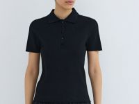 Поло в рубчик с коротким рукавом, Черный