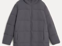 Утепленное стеганое полупальто с капюшоном