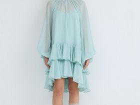 Платье мини с рюшами, Зеленый