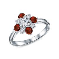 Серебряное кольцо с фианитами и гранатами природными