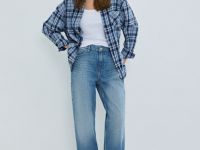 Прямые джинсы средней посадки с отворотами, Голубой