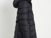 Пуховое полупальто с поясом приталенного силуэта