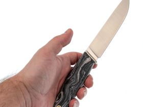 Шкуросъёмный нож Пантера, сталь М398, рукоять мельхиор, микарта