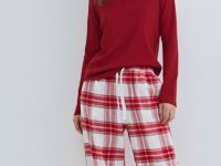 Пижамный лонгслив в рубчик, Красный