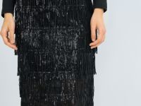 Прямая юбка с бахромой из пайеток, Черный