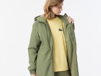 Женская длинная парка Lacoste с капюшоном и боковым клапаном на пуговицах