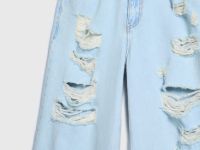 Широкие джинсы с рваным дизайном, Голубой