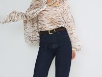 Прямые джинсы с высокой посадкой, Синий