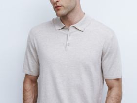 Вязаное поло с коротким рукавом, Бежевый