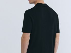 Вязаное поло с коротким рукавом, Черный